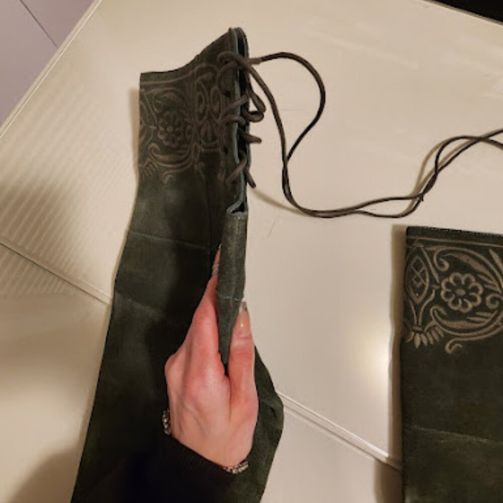 Nanette Lepore Green Suede Embroidered Heeled Boots - Picture 7 of 10